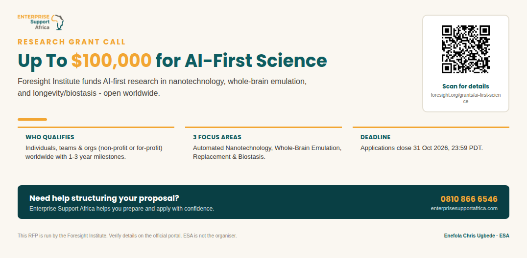 Call for AI-First Science: Up to $100,000 for Bio, Neuro & Nanotech Research